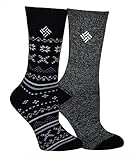 Columbia Women's 2 Pack Fleece Lined Thermal Crew Socks, Geranium/Black, Shoe Size 4-10