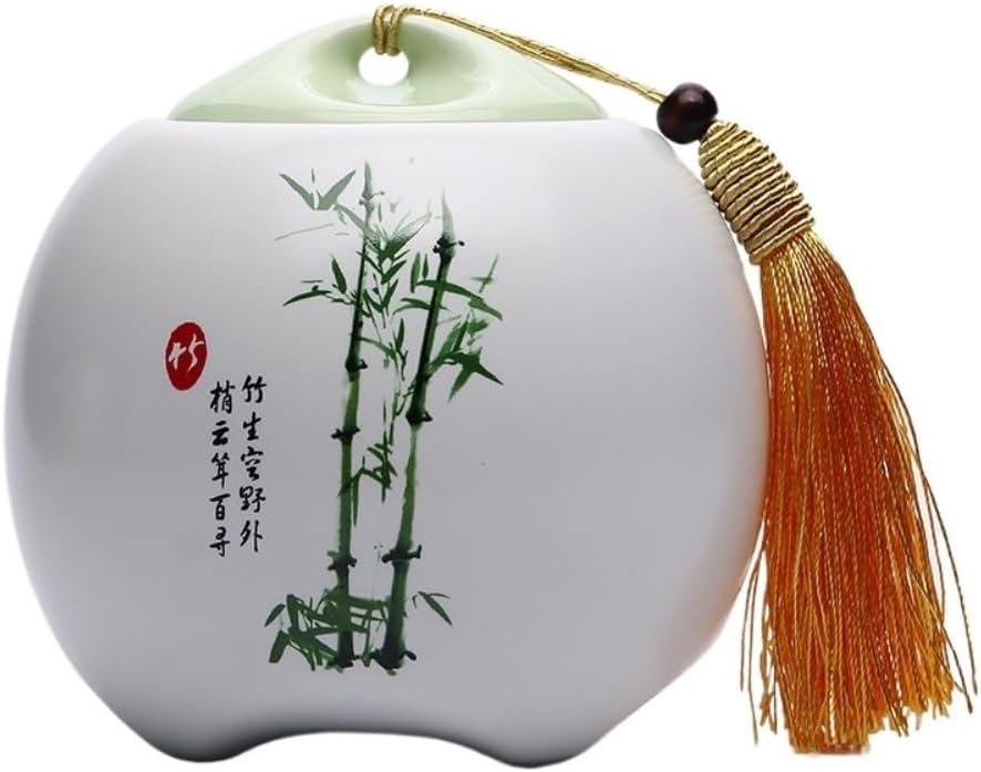 SONGCHAO Sugar Jar Bulk Tea Storage Container Jar Ceramic Small Sealed Home Kitchen Seasoning Chinese Set Single Tea Canister(C)