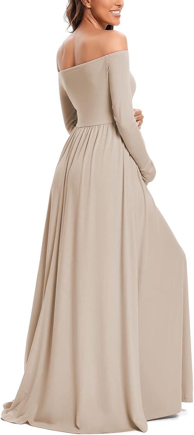 Glampunch Maternity Dress Off Shoulder Long Sleeve Maxi Pregnancy Dress for Photoshoot Baby Shower at  Women’s Clothing store