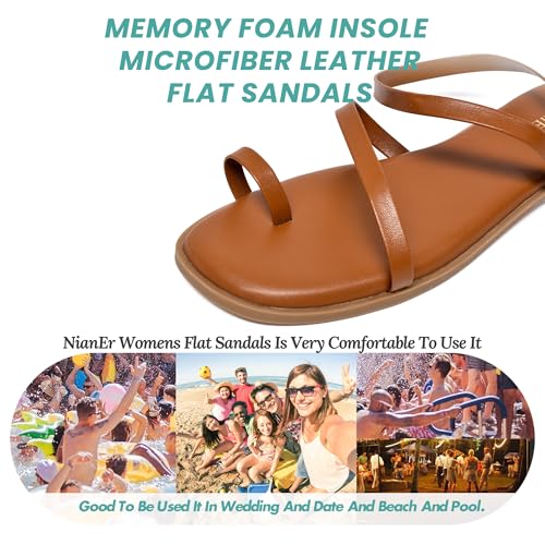 Image of NianEr Womens Microfiber Leather Memory Foam H Sandals Summer Shoes Slides | Flat, Comfortable, Slip On, Dressy, Dress, Beach, Vacation, Designer, Comfy, Casual, Bridal, Church, Boho, Office, Work