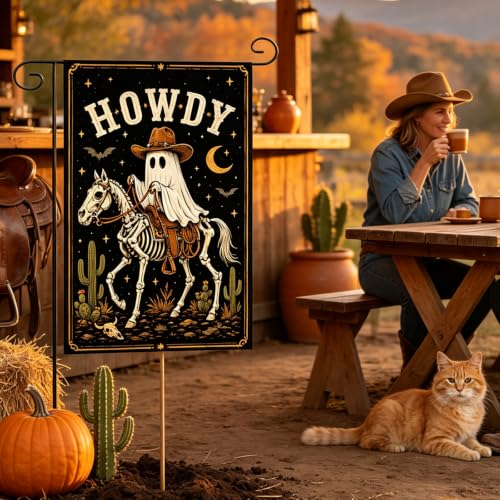 DIMIDIUM Halloween Garden Flag Western Cowboy Ghost Yard Decor 12x18" - image 2