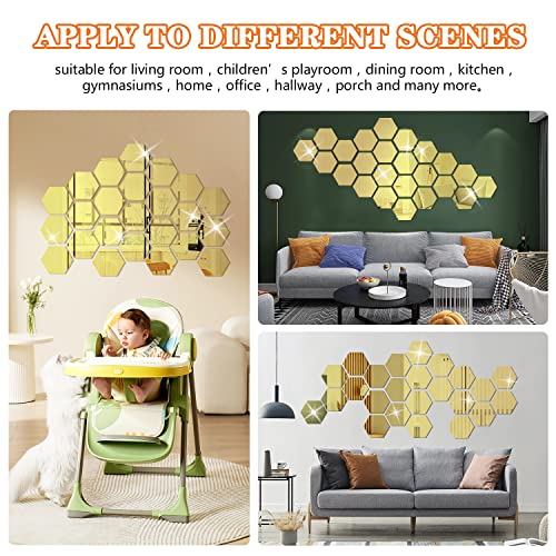 Kroshine Mirror Wall Stickers Hexagonal 24Pcs Peel And Stick Mirror Tiles Self Adhesive Home Decorative For Bedroom Living Room 3D Acrylic Art Diy Wall Decals (Gold 20X17.3Cm) #TOP5