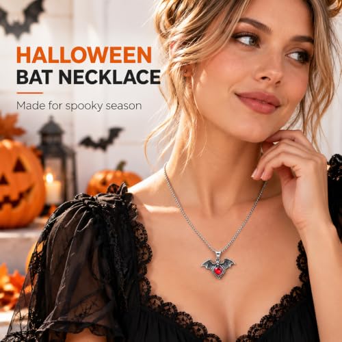 Halloween Vampire Bat Necklace, Red Crystal Gothic Pendant Necklace for men - image 6