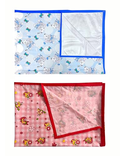 Image of EcoSoft Plastic Sheet,PVC Sheet for Kids,Rubber Sheet for Babies,Bed Wetting Protector(90 x 135 cm) (Blue Bear & Pink PPG)