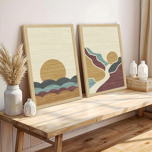 Image of ArtX Paper Boho Aesthetic Wall Decor Paintings with Frame for Home Decoration, Painting for Living Room Bedroom Office, Framed Painting for Wall Decoration, Wall Decor For Living Room, Set Of 2