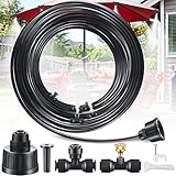 182 Pcs Misting Cooling System 98 ft Misting Line 25 Brass Mist Nozzles System 2 Antioxidant Adapters(3/4 Inch) 2 Tee Adapters 2 End Plug 50 Pipeline Buckles 100 Cable Ties for Patio Garden Greenhouse