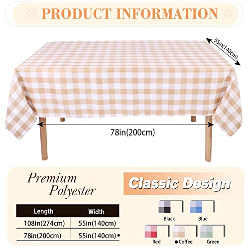 Kesfey Rectangle Gingham Tablecloth Plaid 55x78in Polyester Checkered Tablecloths Gingham Fabric Wipeable Table Cloth Wipe Clean Wrinkle Free Table Cover for Dining (Light Coffee) - Image 2