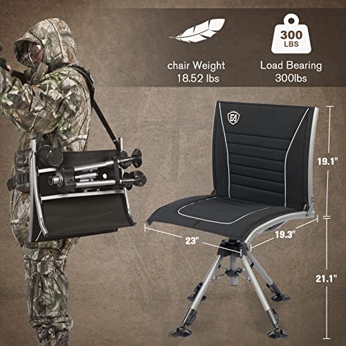 Ever Advanced Hunting Chair For Blinds With 4 Adjustable Legs, 360 Degree Silent Swivel Hunting Seat For Outdoor, Fishing, Support 300Lbs, Black #TOP4