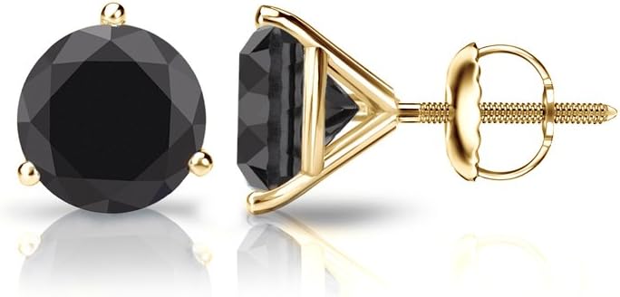 1/2 to 4 Carat Black Diamond Men's Round Stud Earrings in 14k Yellow or White Gold with 3-Prong Martini Set Screw Back cttw by Diamond Wish
