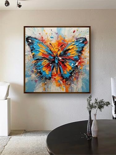 Image of Artsense Painting for wall decoration Abstract wall painting for living- butterfly painting for home decoration with frame-Multicolor /20x20 inches /(50x50 cm) (blue-mix)