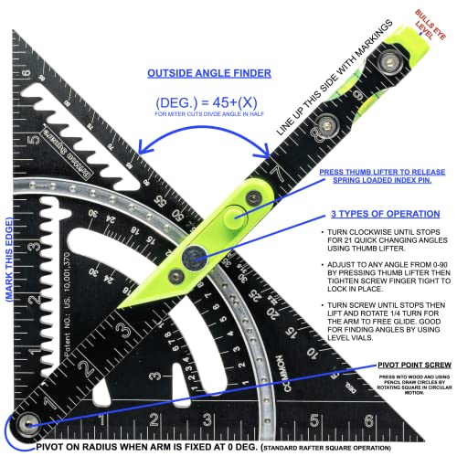 Britton Square 7''-Black/Green Aluminum Rafter Square -Rafter Square with Level, Innovative Framing & Carpentry Tools - Image 8