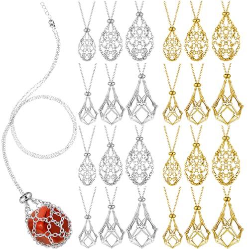 24 Pcs Crystal Cage Necklace 3 Sizes Crystal Stone Holder Necklace Adjustable Metal Valentine Gift for Women