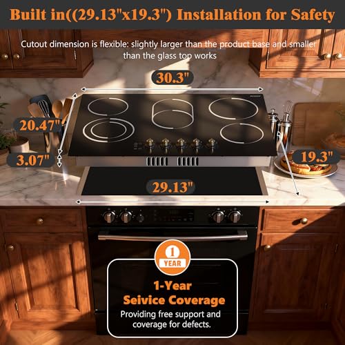 Image of Electric Cooktop 30 Inch(Cut-out Size: 29.13 inchx19.3 inch) - 8400W High Power 5 Burners Electric Stove, Built-in 30 Inch Burner Knob Control, Timer, Safety Lock, 240V Hard Wired (No Plug)