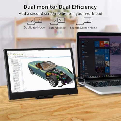 Image of 11.6 Inch Portable Monitor, 1366x768 HD IPS Small HDMI Display, Dual USB-C, Low Power External Screen for Laptop PC Mac Switch Rasp Pi Xbox, Lightweight Second Monitor with Stand