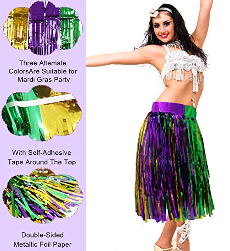 2Pack Mardi Gras Skirts Foil Fringe Skirts 29.5 In Sequins Long Skirt Grass Skirts For Mardi Gras Party Costumes Accessories #TOP1