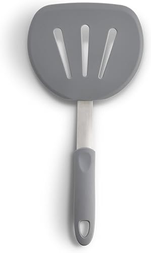 HIC Kitchen Espátula flexible antiadherente ranurada ancha, silicona con núcleo de acero inoxidable, 13 x 6 pulgadas