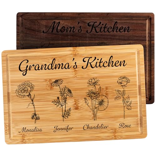 Personalized Cutting Board for Mom or Grandma – Birth Flower Garden Design, Custom Gift for Mother’s Day, Wedding, Birthday, Christmas, Bridal Shower from Daughter or Son – Perfect for Mama’s Kitchen