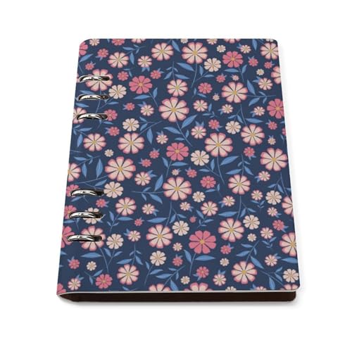 A5 ノート リフィル対応 花柄 PUレザー 手帳型 ビジネスノート 6穴 バインダー 書きやすい リングノート 多機能 メモ帳 学生 社会人 仕事用 おしゃれ