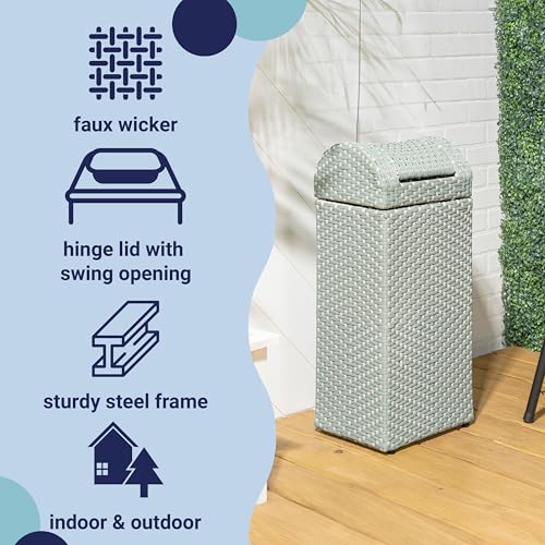 happimess HPM1201C Darla 14.27-Gallon All-Weather Wicker/Metal Swing Top Hideaway Outdoor Trash Can, Mint Blue/White, Classic, Coastal, Casual Wastebin for Backyard, Patio, Porch, Kitchen by happimess - Image 3