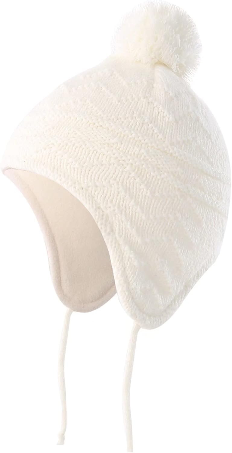 Connectyle Toddler Boys Girls Beanie Hat Fleece Lined Knit Kids Hat with Ear Flaps Warm Winter Hat Acrylic Watch Hat