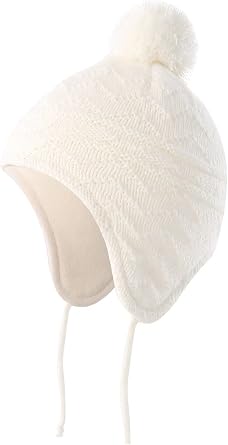 Connectyle Toddler Boys Girls Beanie Hat Fleece Lined Knit Kids Hat with Ear Flaps Warm Winter Hat Acrylic Watch Hat