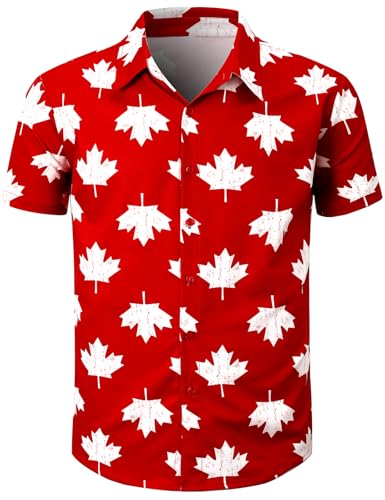 Men's Party Print Button Down Collared Short Sleeve Casual Shirt