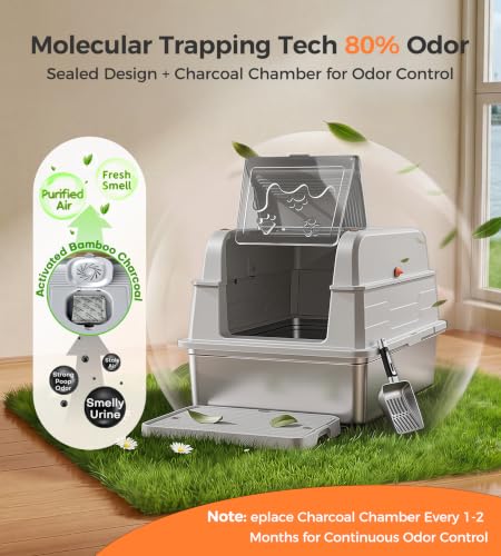 Arenero para gato XL de acero inoxidable con filtro de carbón miniatura 5