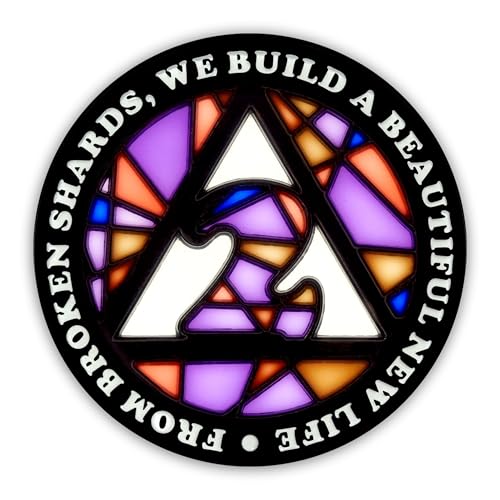 Image of Stained Glass 2 Year AA Chip Sobriety Coin Medallion, Fragments to Freedom Alcoholics Anonymous Addiction Recovery Anniversary Token, Inspirational Sober Gifts for Men and Women by the Token Shop