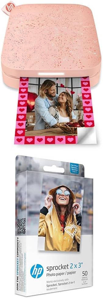 HP Sprocket Portable Color Photo Printer (Pink) Instantly Print 2x3 Zink 50 Pack Paper Bundle