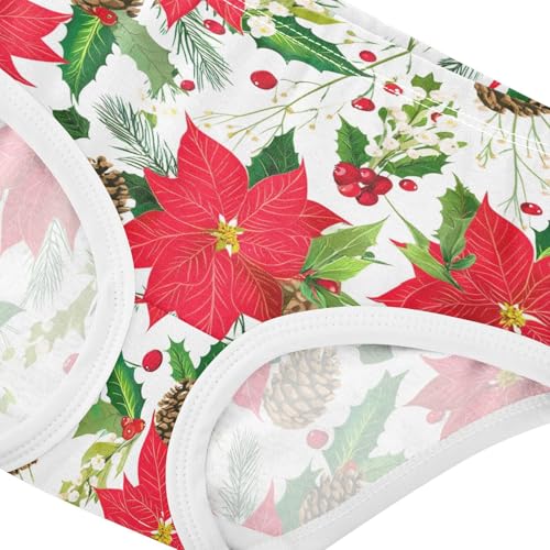Joisal Red Poinsettia Flowers White Red Cute Panties Girl Toddlers Underwear Floral Cotton Fun Print Briefs Kids Undies 2t4
