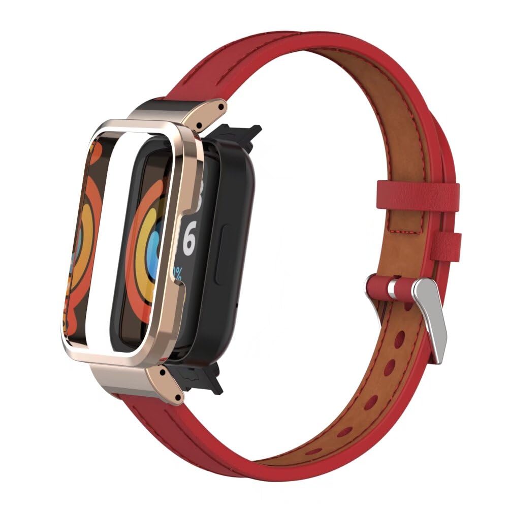 nuosiweilang Bracelet Compatible with Redmi Watch 2/Xiaomi Mi Watch Lite 2 Strap Leather,Classic Adjustable Replacement Sport Fitness Wristband for Men Women,Red - Image 3