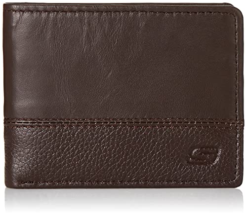 Skechers Mens Passcase RFID Leather Wallet with Flip Pocket, Brown Tonal, One Size