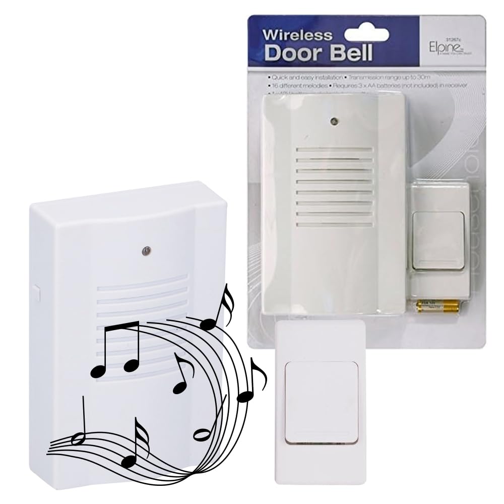Bargains-Galore White Wireless Home Doorbell - Chime Melodies | Cordless Door Bell | 16 Melody Tunes | Instant Alert | Quick & Easy Installation | 30 Metre Range
