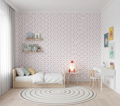 Image of KBR Purple & White Geometric Wallpaper (45 x 300 cm) - Elegant 3D Star Pattern Peel & Stick Self-Adhesive Waterproof Wall Covering Roll for Bedroom, Living Room & Kids Room Decor