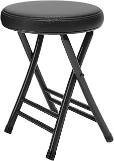 Taburete plegable portátil acolchado redondo para dormitorio, cocina, tocador, iglesia, uso al aire libre, color negro (tamaño: 1)
