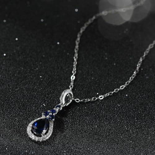Collier goutte d'eau bleu en argent 925 et zircone de 45 cm pour femme - 2