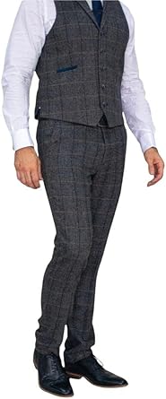 Marc Darcy Tuta Da Uomo, 3 Pezzi, Blu, A Quadretti, A Spina Di Pesce Design Vintage Retro Blu 3 Mesi 119092414 - Foto 4