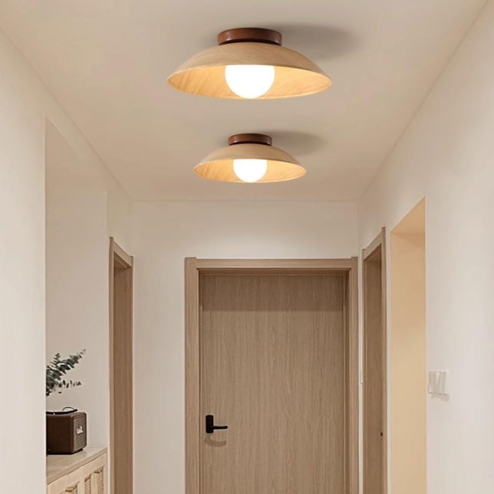 Wabi Sabi Lampa sufitowa z orzecha włoskiego, 30 cm (11,8 cala), nowoczesny styl z połowy wieku, do przedpokoju, przedpokoju, schodów, małej cylindrycznej oprawy oświetleniowej (kolor