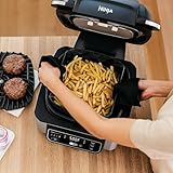 Ninja Foodi 4-in-1 Indoor Grill & Air Fryer with 500°F Cyclonic Grilling Technology, 4-Qt Capacity, Black/Stainless, Smoke Control System, Roast-Bake-Air Crisp Function, Dishwasher Safe Parts