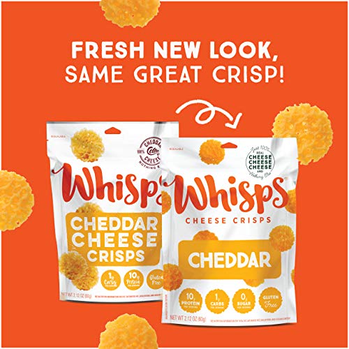 Whisps Cheddar Cheese Crisps | Back to School Snack, 100% Cheddar Cheese, Keto Snack, Gluten Free, Sugar Free, Low Carb, High Protein | 2.12oz (4 Pack)