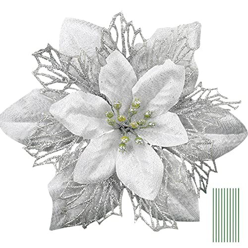 Yueshop 10PCS Artificial Glitter Christmas Flowers