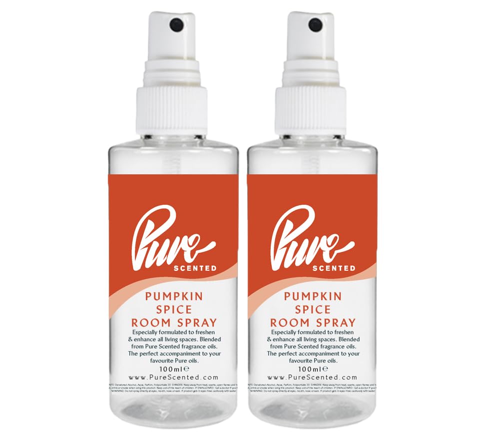 "Pure Scented 200ml Room & Fabric Sprays 2 x 100ml Suitable For Home, Car, Caravan, Work, Gym Bags, Odour Eliminators (2 x 100ml, Pumpkin Spice)"