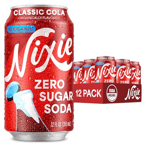 Image of Nixie Organic Zero Sugar Soda, Classic Cola, Healthy Soda Pop, Non-GMO, 0 Sugar, 0 Calories, 40mg Caffeine, 12oz Cans (12 Pack)