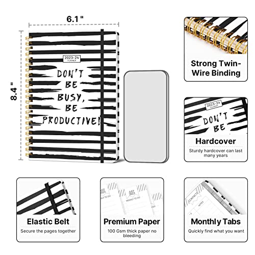 Getink Academic Year Planner 2023-2024 Daily Weekly And Monthly Agenda, July 2023-June 2024, A5 Hardcover Calendar 2023 Planner Notebook With 12 Monthly Tabs, Inner Pocket 8.4”×6.1” Black Stripe #TOP5