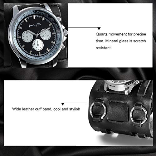 Jewelrywe JW800035W Black Hip-Hop Gothic Punk Style Men Watch Wide Leather Fashion Cuff Wristwatch thumb #6