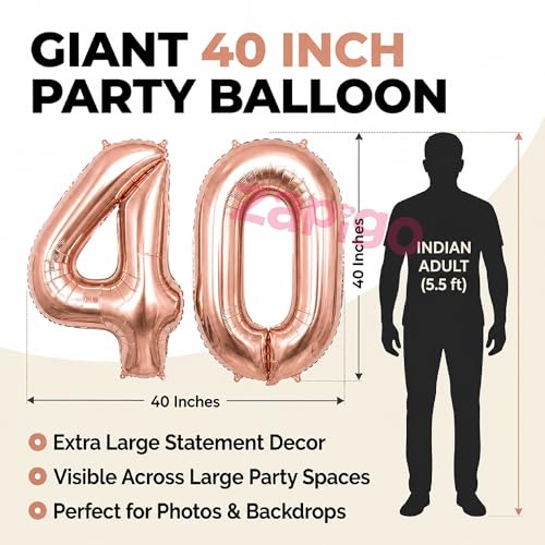 Image of Balloonistics Rose Gold 40-Inch Foil Number 6 Balloon - Fill with Helium or Air for 6th Birthday, Anniversary Party Decoration, Photo Booth Backdrop, Cake Table Decor