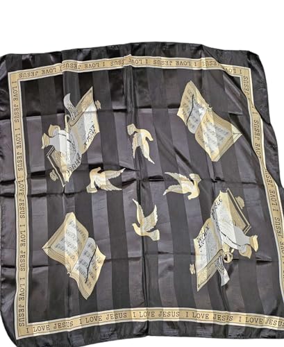 CLGIFT 4 pc x I love Jesus Scarf/Floral Silky Hair Scarf/Turban Scarf/Neck Scarf/Bandanna/Neckerchief/Braid Scarf//35" x 35"2