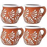 Baderke 4 Pack Mexican Pottery Mugs Mexican Coffee Mugs Clay Cups for Women Men Birthday Graduation Wedding Holiday Parties Gifts, White Terracotta Design, 12 oz