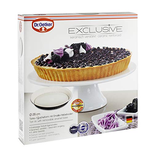 Foto von Dr. Oetker Quicheform Ø 28 cm EXCLUSIVE, Tarteform mit schnitt- & kratzfestem Hebeboden mit Emaille-Versiegelung, runde Kuchenform mit Ring aus Stahlblech (Farbe: Grau-Braun/Crème) Menge: 1 Stück