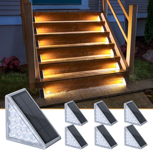 Image of NIORSUN Solar Step Lights 6 Pack - Outdoor Stair Lights with 3000K Warm White & 6000K Cool Daylight, IP67 Waterproof, Auto On /Off, Super Bright for Deck, Patio, Steps